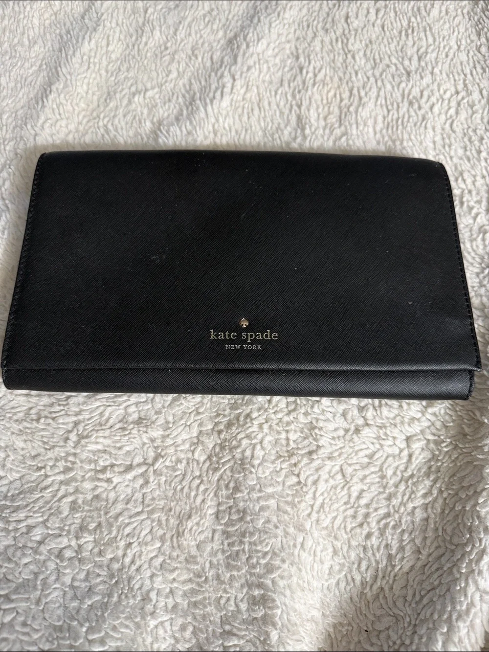 kate spade Black Saffiano Leather Card Holder with Gold Logo